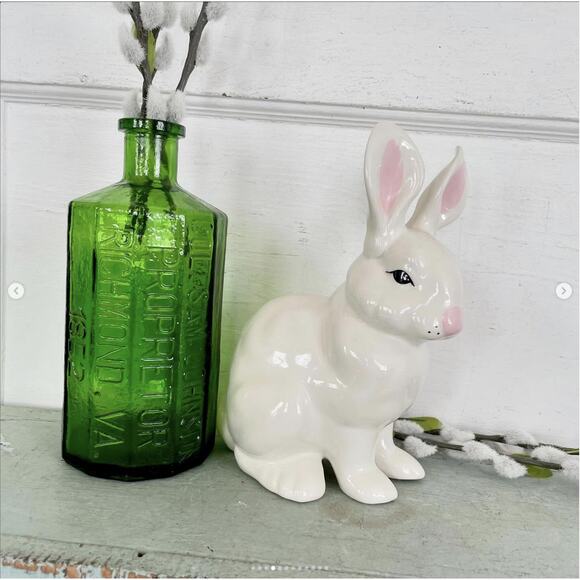 Vintage White Bunny Rabbit Statue Figurine Ceramic Handmade Large 1980 - Picture 4 of 10